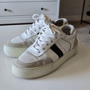 Arigato White and Black Retro Mid-Top Sneakers with Suede and Leather
